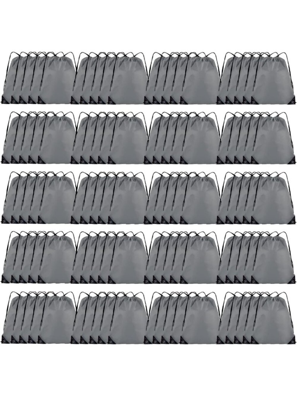 100 Pcs Grey Drawstring Backpack Bulk - Durable Polyester Gym Bags for Travel